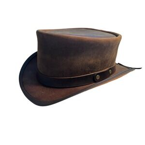 Marlow Leather Top Hat Handmade Biker Steampunk Gothic Size L Coachman Style